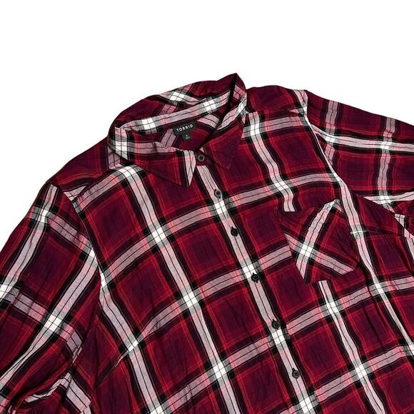 Torrid Shirt Womens 4XL Red Lizzie Twill Plaid Button Up Lumberjack Plus Size‎ 4 - Picture 1 of 12